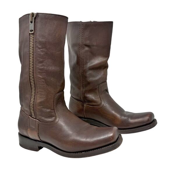 Frye Heath Outside Zip Boots size 7.5 B Maple Brown Leather - Picture 1 of 15